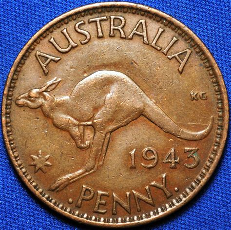  KM 41 Country Australia Period Commonwealth, George VI Currency Australian Pound Face value 12 Penny System Sterling pre-decimal 12 Pence 1 Shilling 2 Shillings 1 Florin 5 Shillings 1 Crown 20 Shillings 1 Pound 1 Sovereign 1 Pound DesgrEngr. . 1943 penny australia value